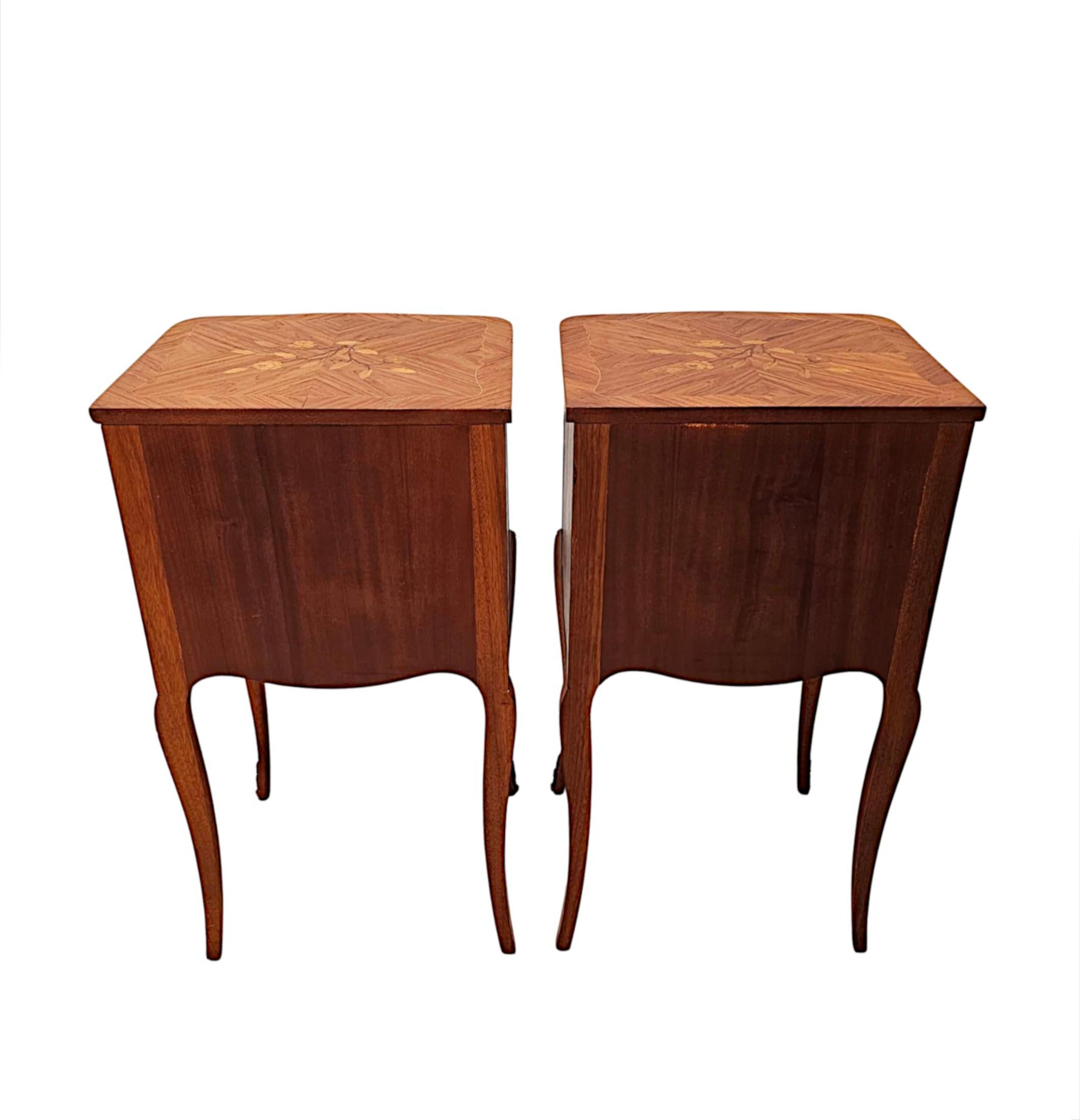 A Fabulous Pair of Early 20th Century Marquetry Inlaid Bedside Tables or Chests For Sale 1