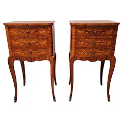 Vintage A Fabulous Pair of Early 20th Century Marquetry Inlaid Bedside Tables or Chests