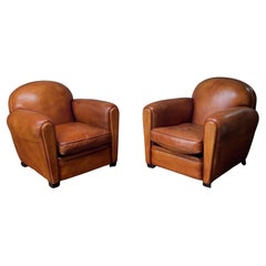 Fabuleuse paire de fauteuils club en cuir français Model NoCA Circa 1950