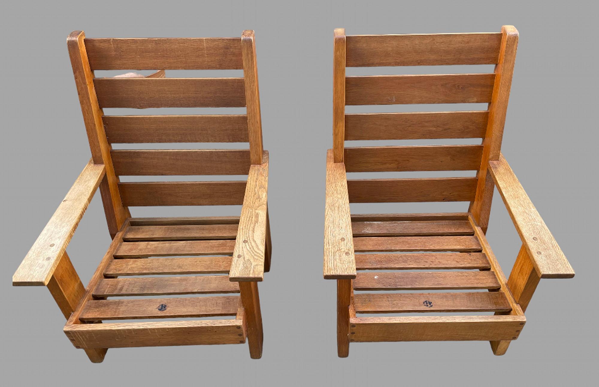 Mid-Century Modern Fabulous Pair of French Oak Chairs, circa 1950 For Sale