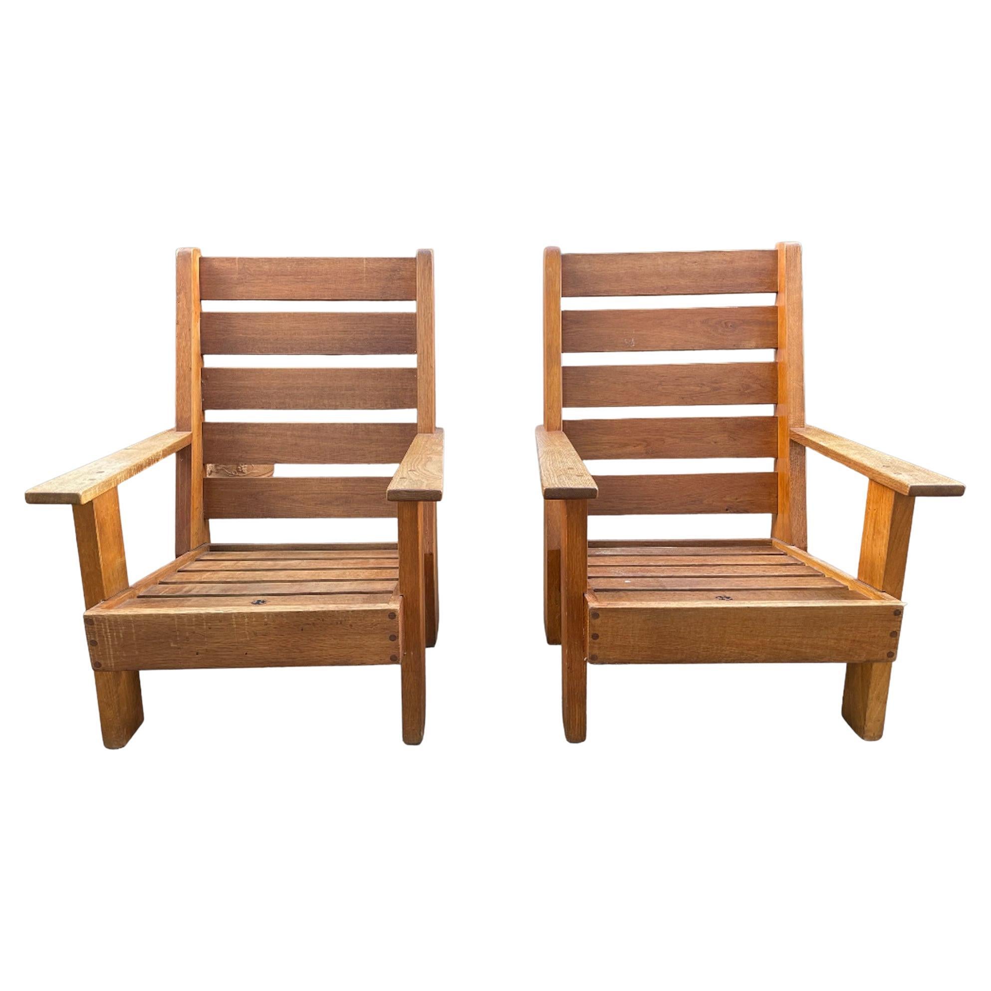Fabulous Pair of French Oak Chairs, circa 1950