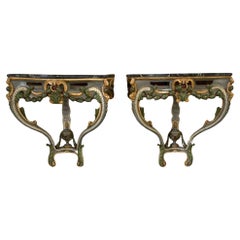 Antique A Fabulous Pair of Hand Carved Italian Console Tables