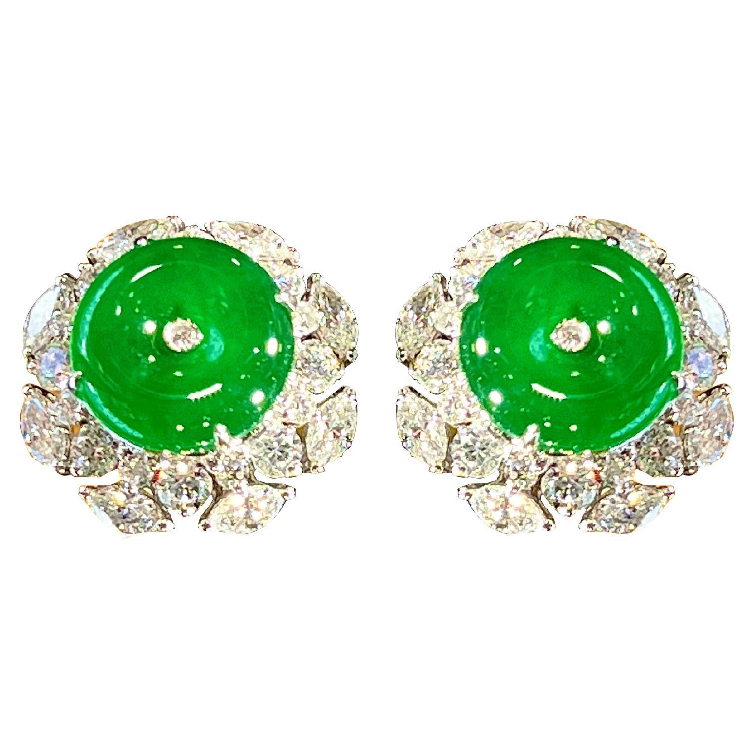 A Fabulous Pair of Imperial Jadeite and Diamond Earrings in 18 Karat White Gold