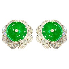 A Fabulous Pair of Imperial Jadeite and Diamond Earrings in 18 Karat White Gold