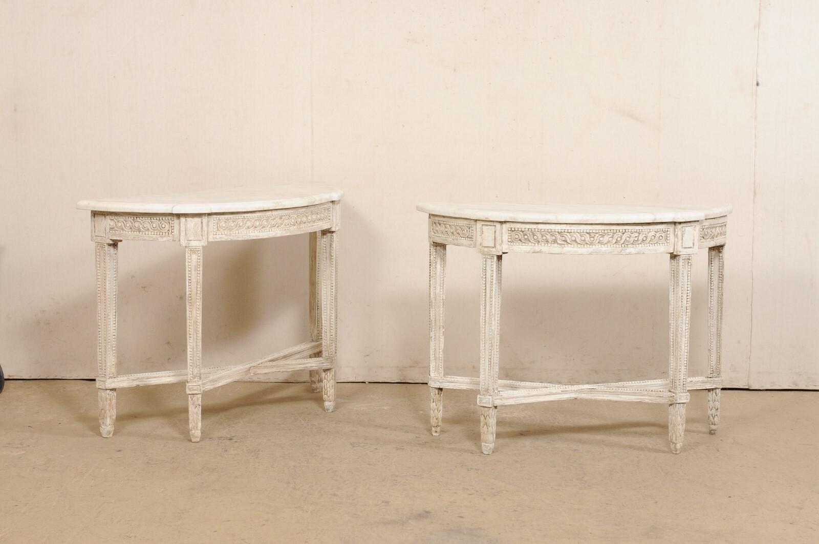 18th Century and Earlier A Fabulous Pair of Italian Carved Demi Consoles w/New Taj Mahal Quartzite Tops For Sale