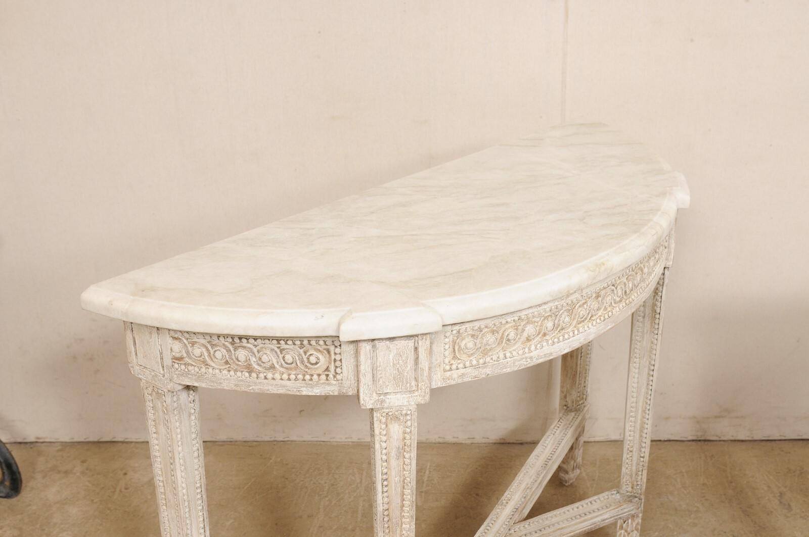 Wood A Fabulous Pair of Italian Carved Demi Consoles w/New Taj Mahal Quartzite Tops For Sale