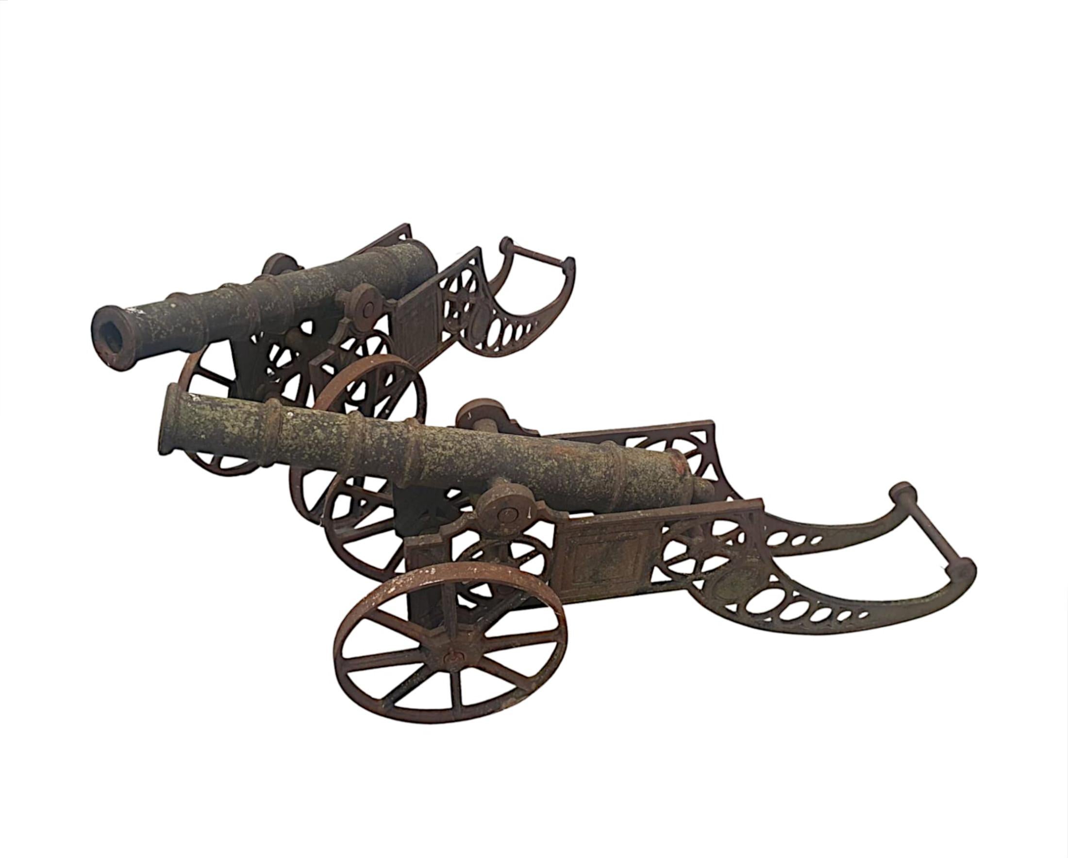 English A Fabulous Pair of Large Mid 20th Century Cast Iron Garden Cannons