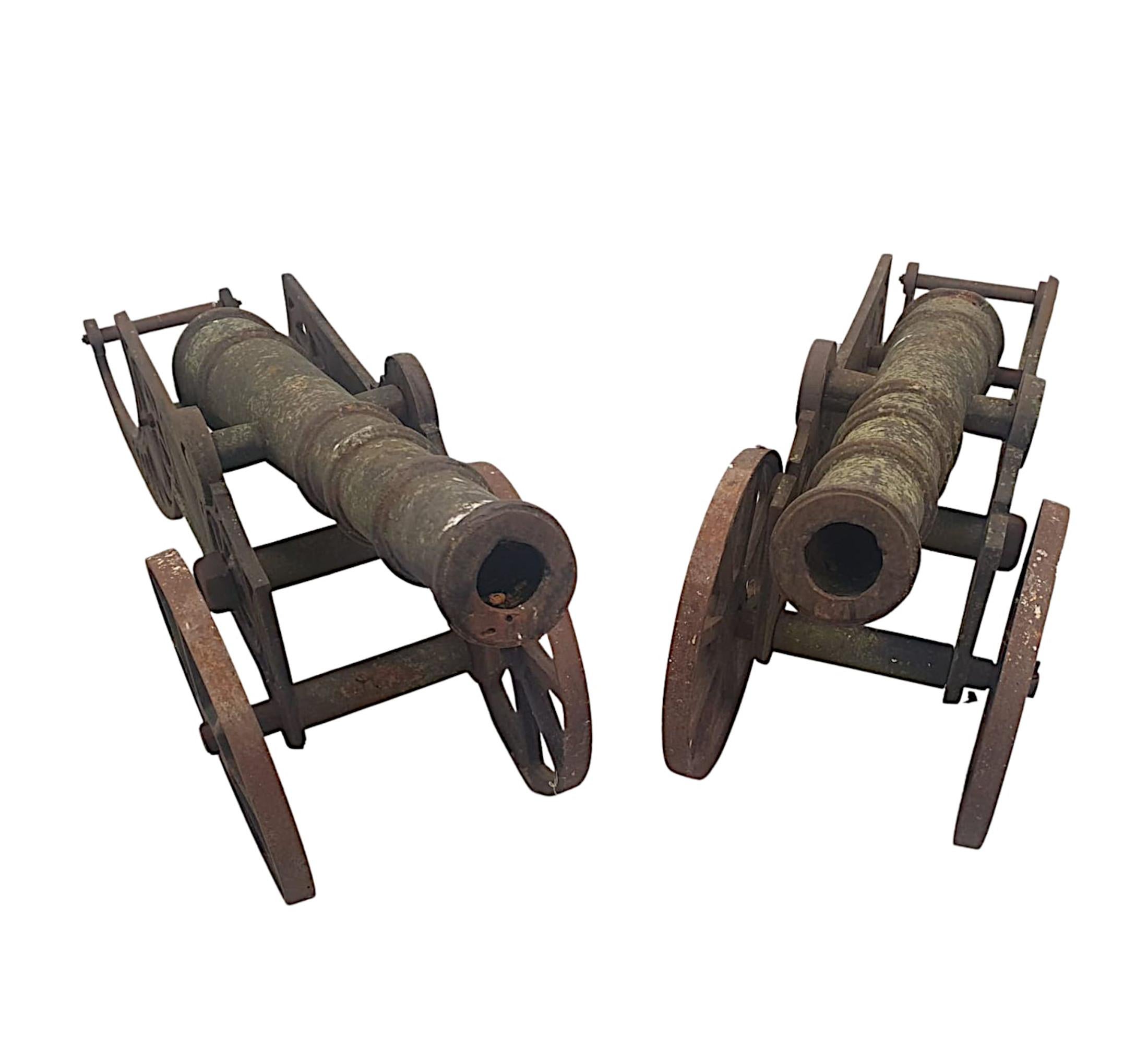 A Fabulous Pair of Large Mid 20th Century Cast Iron Garden Cannons 1