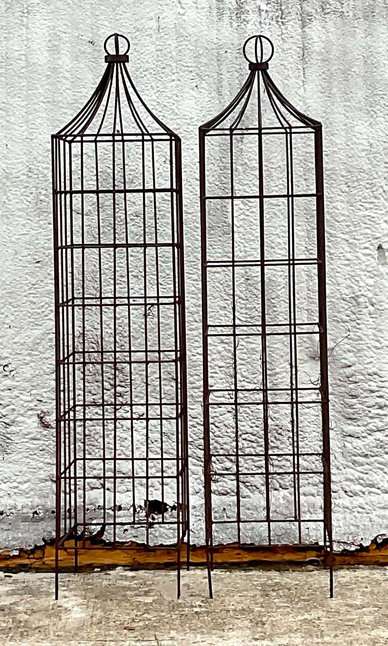 American Vintage Boho Wrought Iron Trellis Topiary - a Pair For Sale