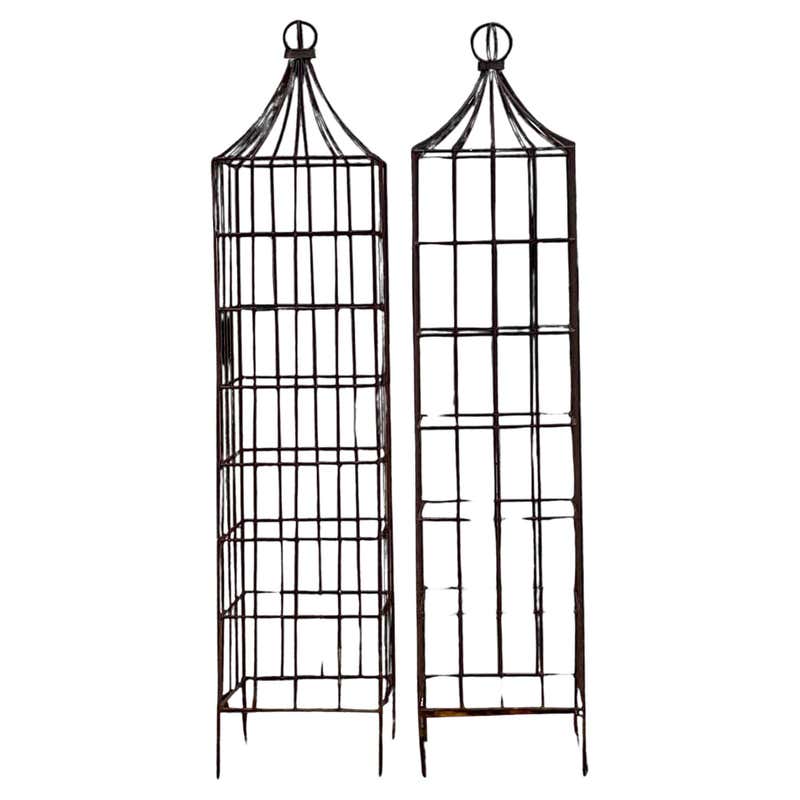 Metal Topiary Structures Pair Obelisk Shaped Garden Topiary Forms in Wrought Iron For Sale at ...