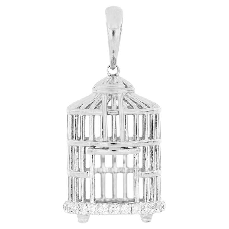 Un fabuloso colgante de diamantes en forma de jaula de pájaros de platino (PT950) con collar