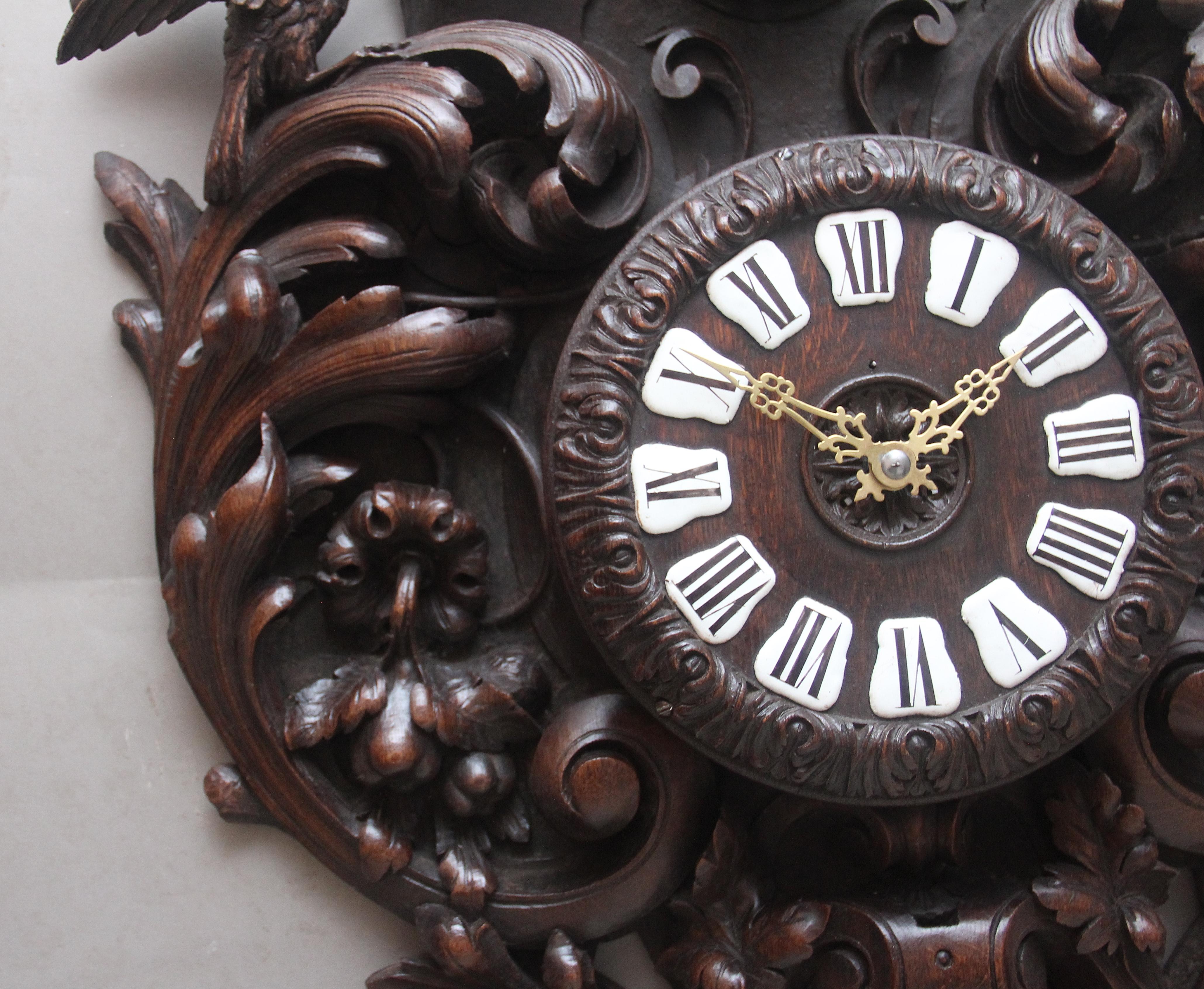 Late 19th Century A fabulous quality 19th Century French carved oak wall clock For Sale