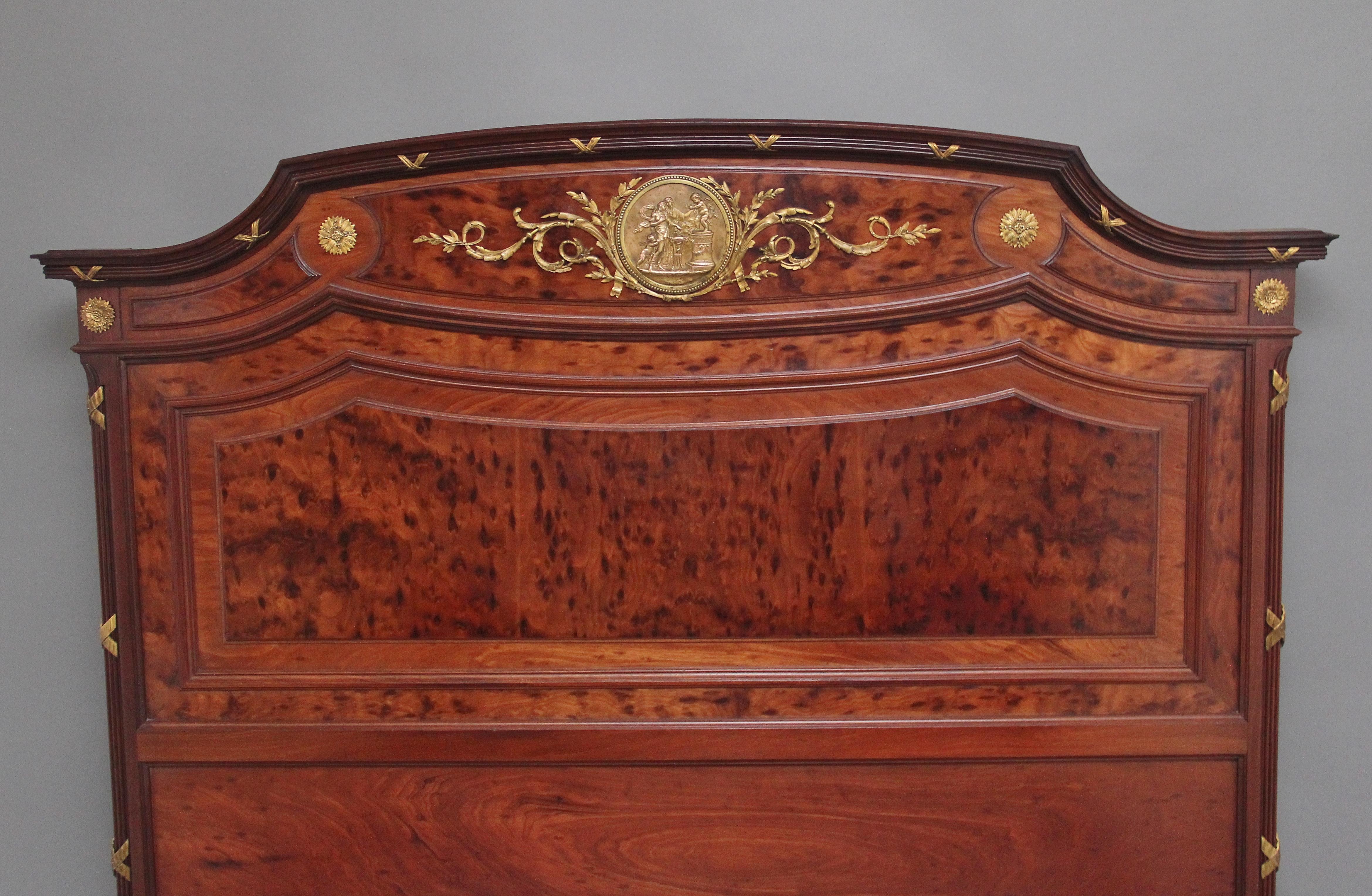 Neoclassical A fabulous quality 19th Century French plum pudding mahogany and brass bed in th For Sale