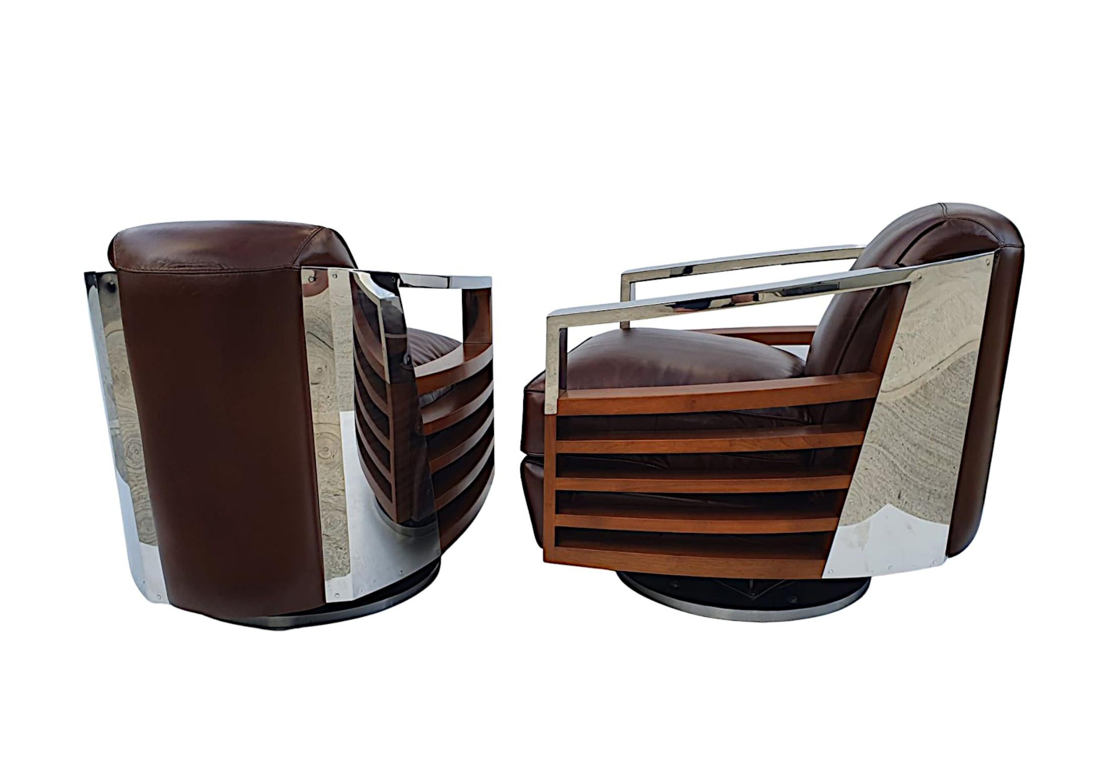 Cuir Fabuleux fauteuil tournant de qualité dans le style Art Déco en vente