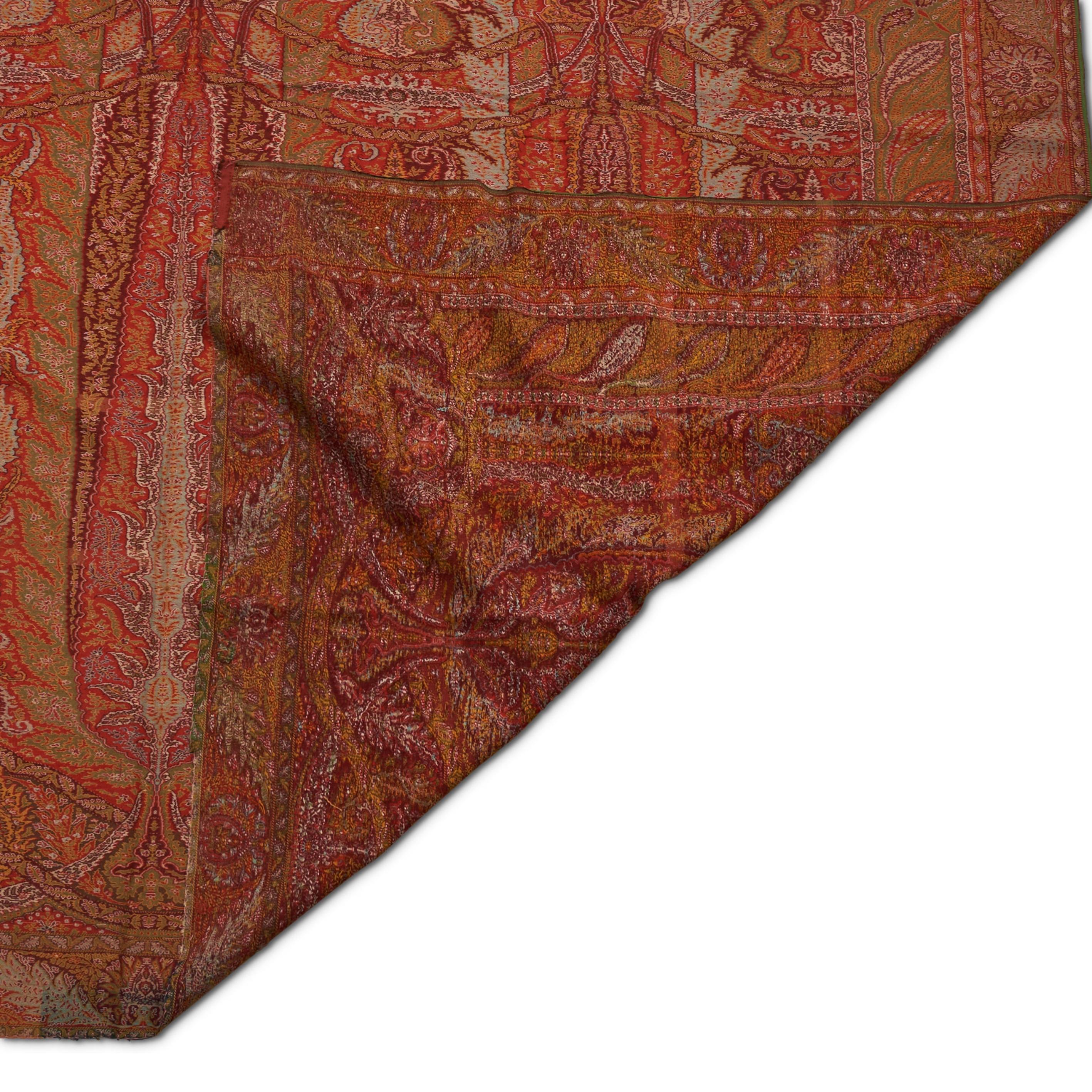 A Fabulous rare French Long Cashmere Shawl with blue center, Unusual Design In Good Condition For Sale In New York, NY