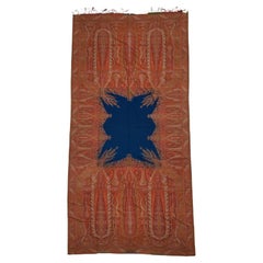 A Fabulous rare French Long Cashmere Shawl with blue center, Unusual Design