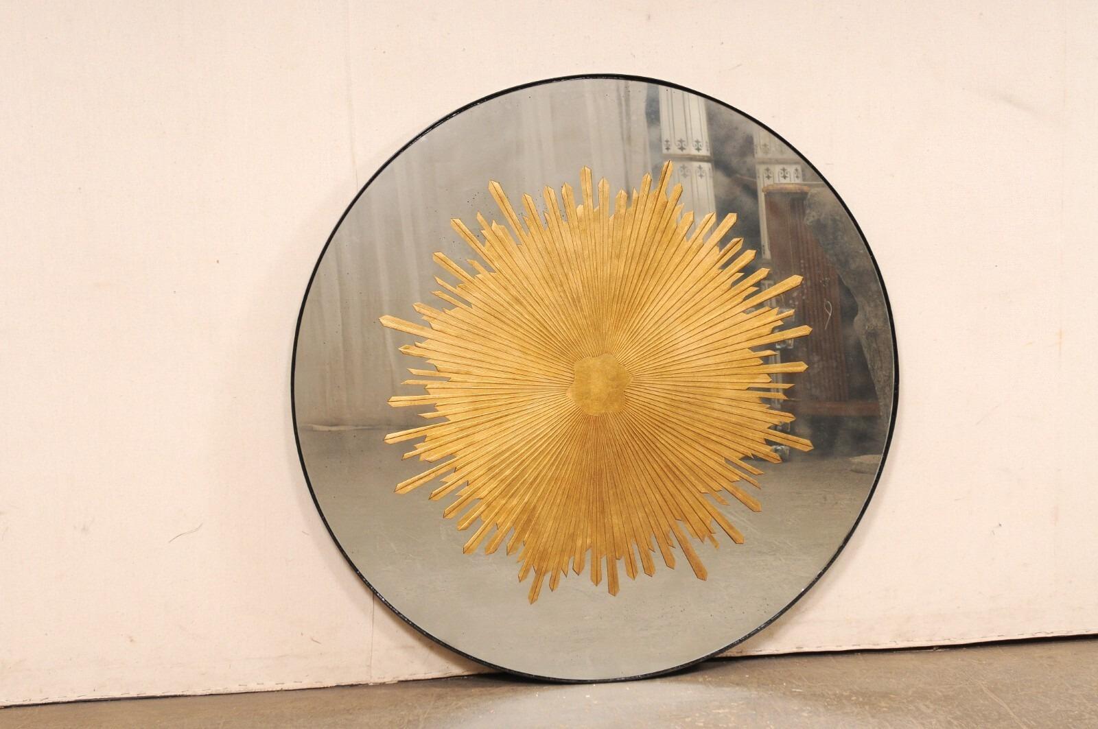 A Fabulous Round-Shaped Verre Églomisé Gold Sunburst Mirror, 4 Ft Diameter For Sale 5