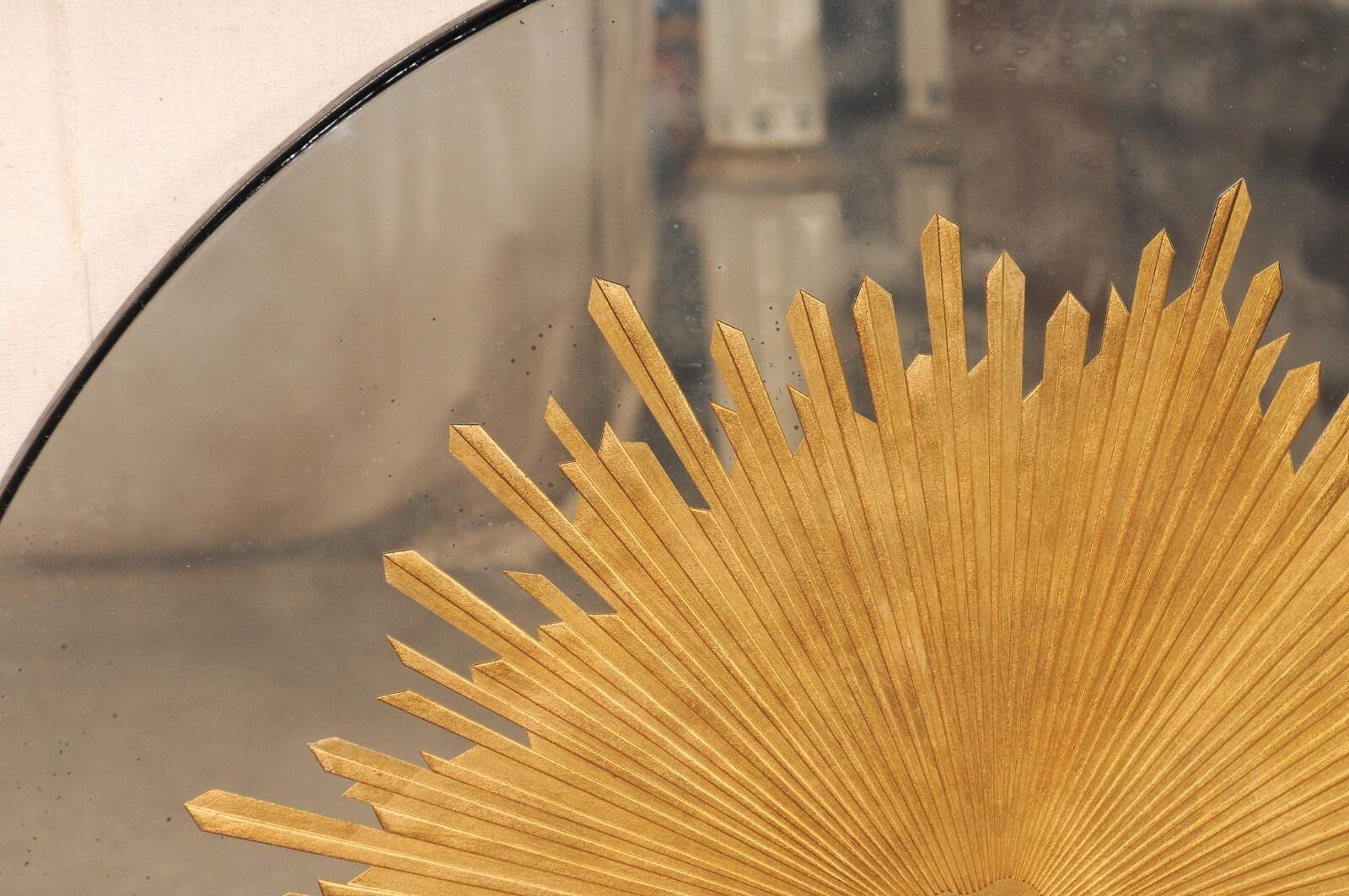 American A Fabulous Round-Shaped Verre Églomisé Gold Sunburst Mirror, 4 Ft Diameter For Sale