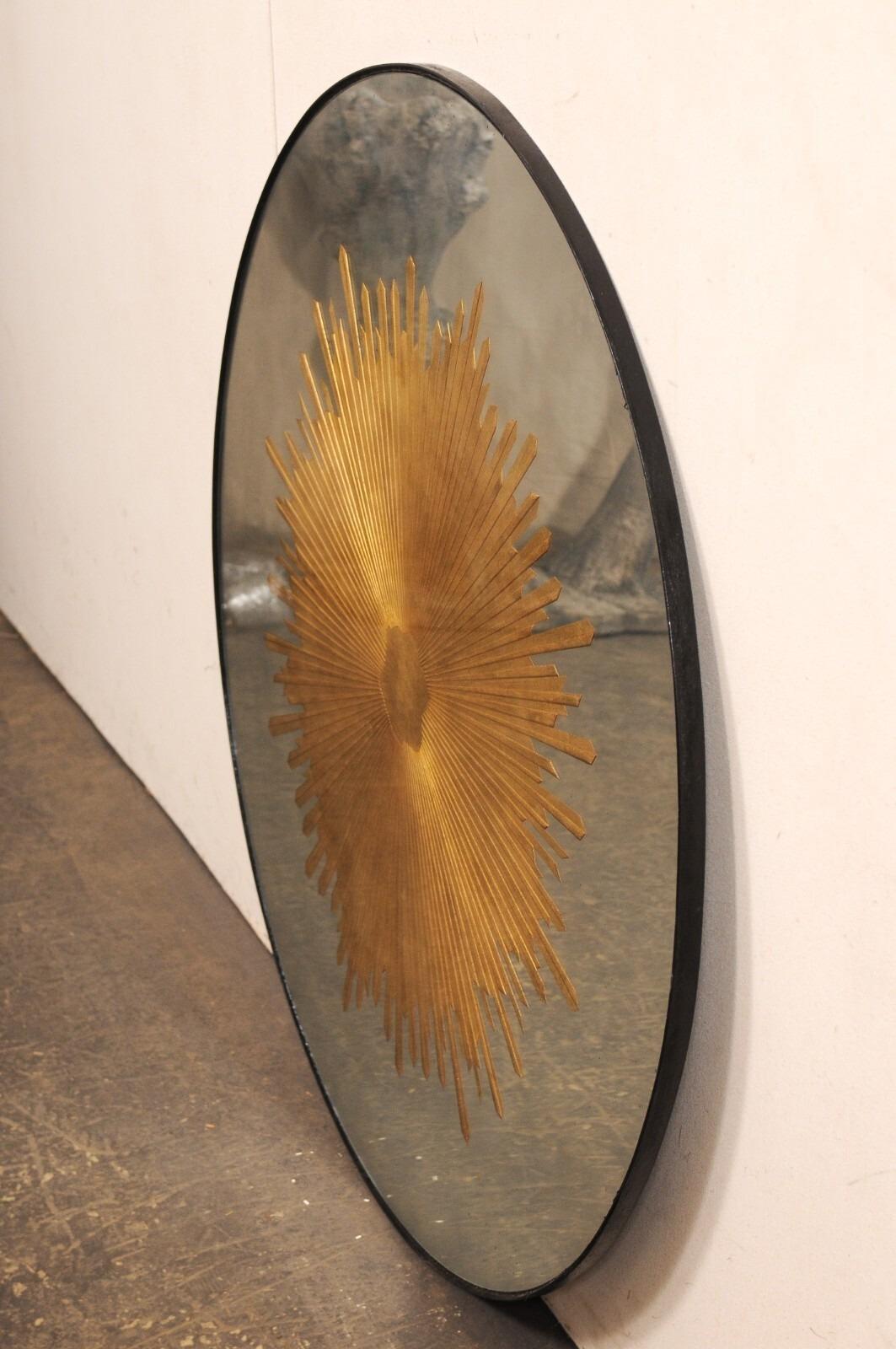 Contemporary A Fabulous Round-Shaped Verre Églomisé Gold Sunburst Mirror, 4 Ft Diameter For Sale