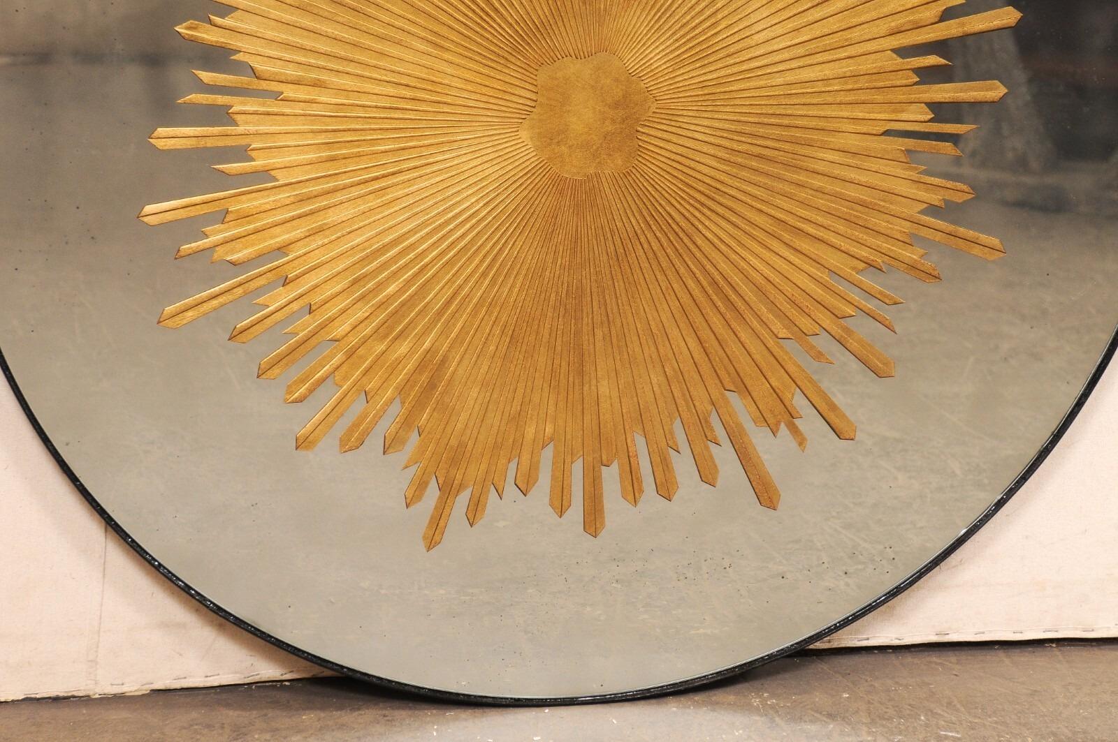 A Fabulous Round-Shaped Verre Églomisé Gold Sunburst Mirror, 4 Ft Diameter For Sale 1