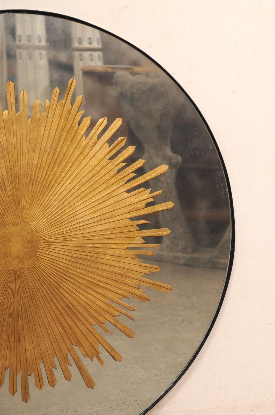 A Fabulous Round-Shaped Verre Églomisé Gold Sunburst Mirror, 4 Ft Diameter For Sale 2