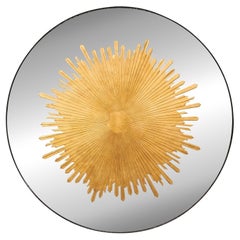 A Fabulous Round-Shaped Verre Églomisé Gold Sunburst Mirror, 4 Ft Diameter