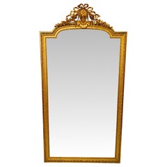 A Fabulous Tall 19th Century Giltwood Hall or Dressing Mirror With Original Beve