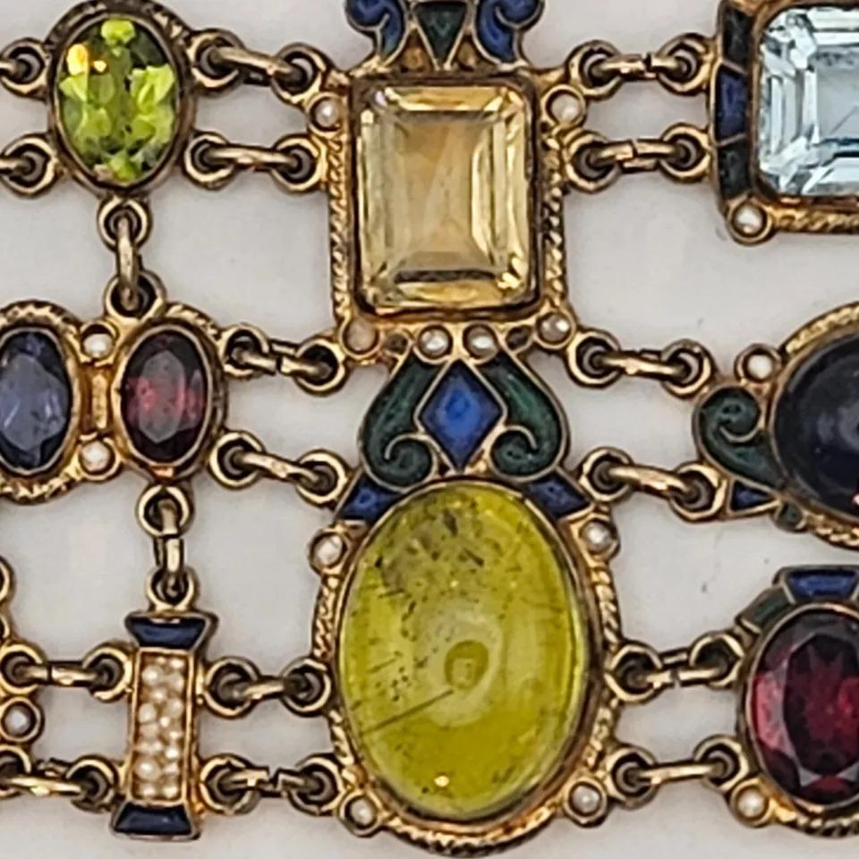 A Fabulous Vintage Percossi Papi Signed Multi Gem & Cloisonne Enamel Bracelet 1