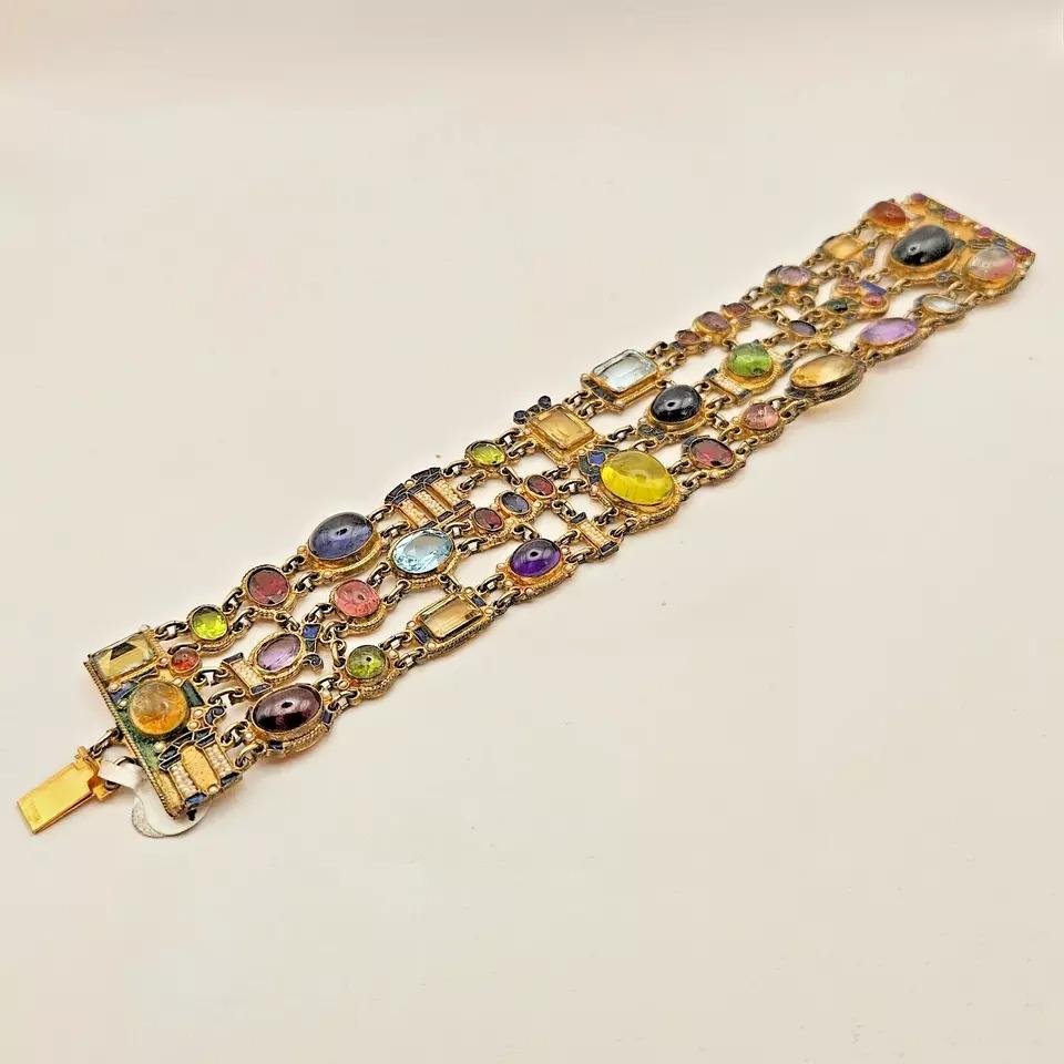 A Fabulous Vintage Percossi Papi Signed Multi Gem & Cloisonne Enamel Bracelet 2