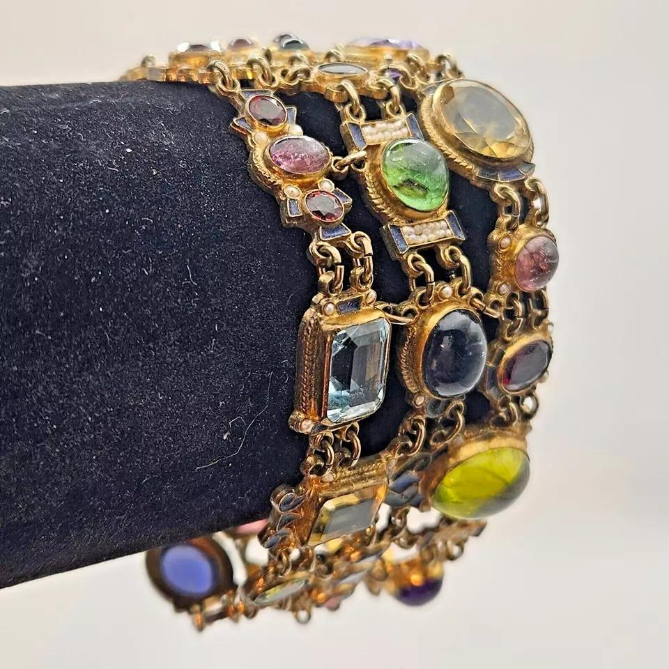 A Fabulous Vintage Percossi Papi Signed Multi Gem & Cloisonne Enamel Bracelet 3