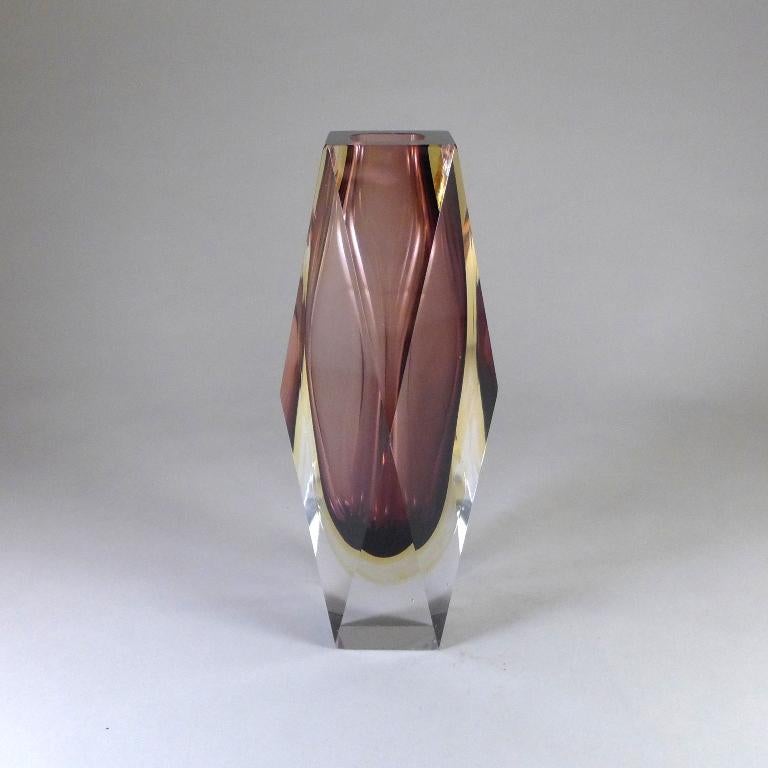 Italian Faceted Murano Sommerso Glass Vase For Sale