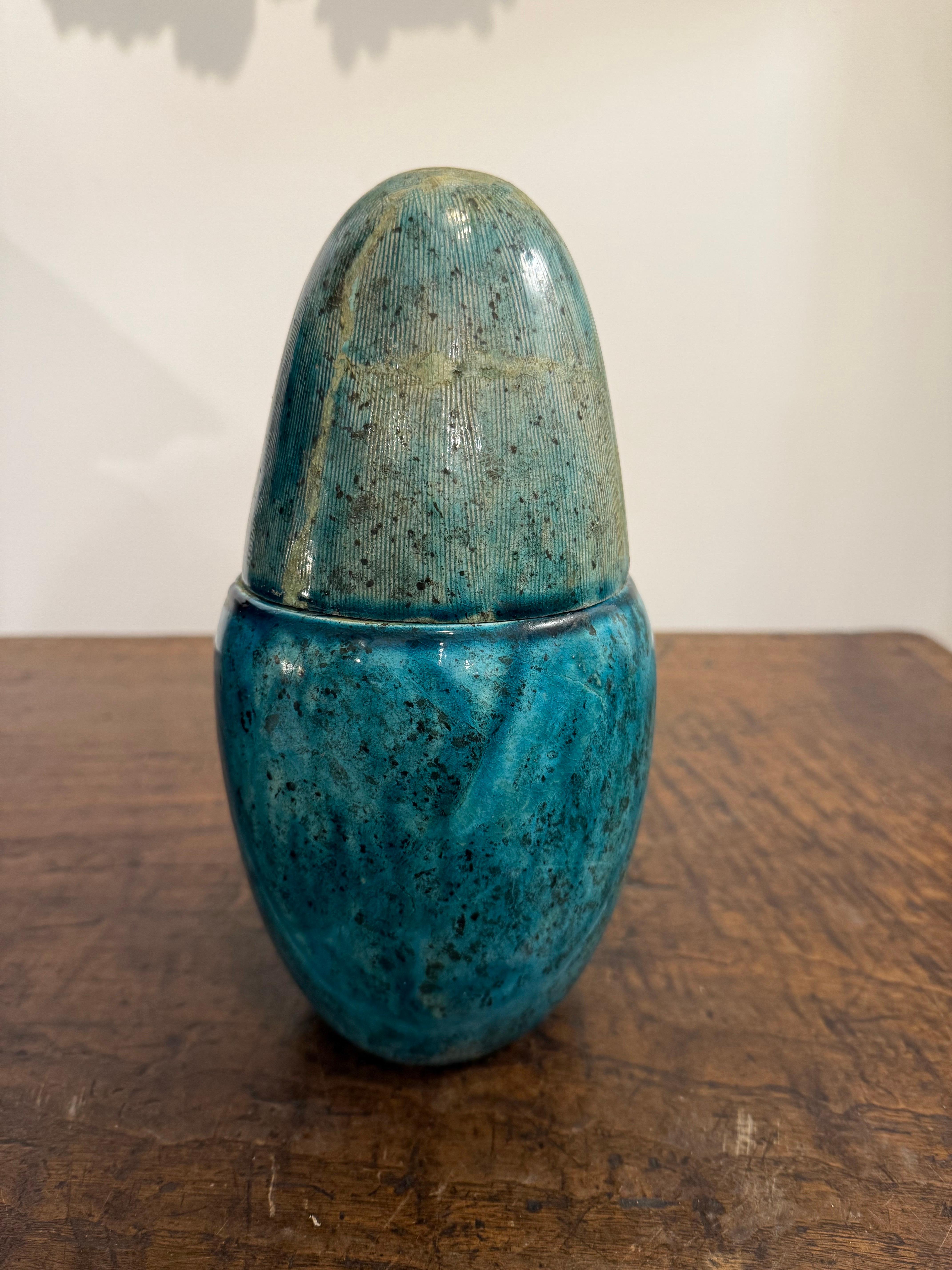 A Faience Glazed Ceramic Canopic Jar of Imsety, Early 20th Century For Sale 1