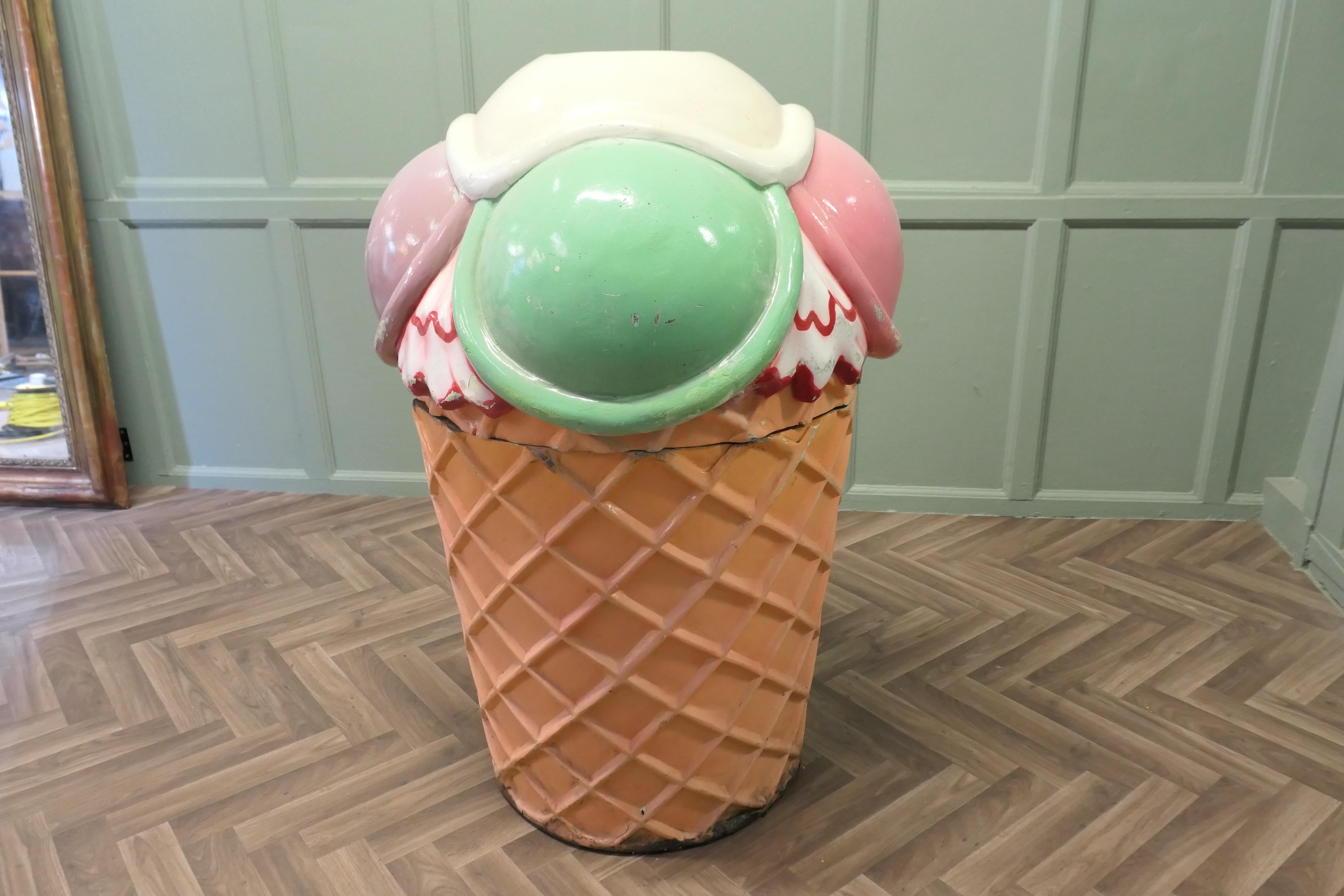 A Fair Ground Ice Cream Waste Bin

This is a fun piece from the 1960s, this one has been rescued from a fun fair it is in the form of a giant bunch of Ice Cream Cones, it has a tight fitting lid and works very well for all sorts of Rubbish with a