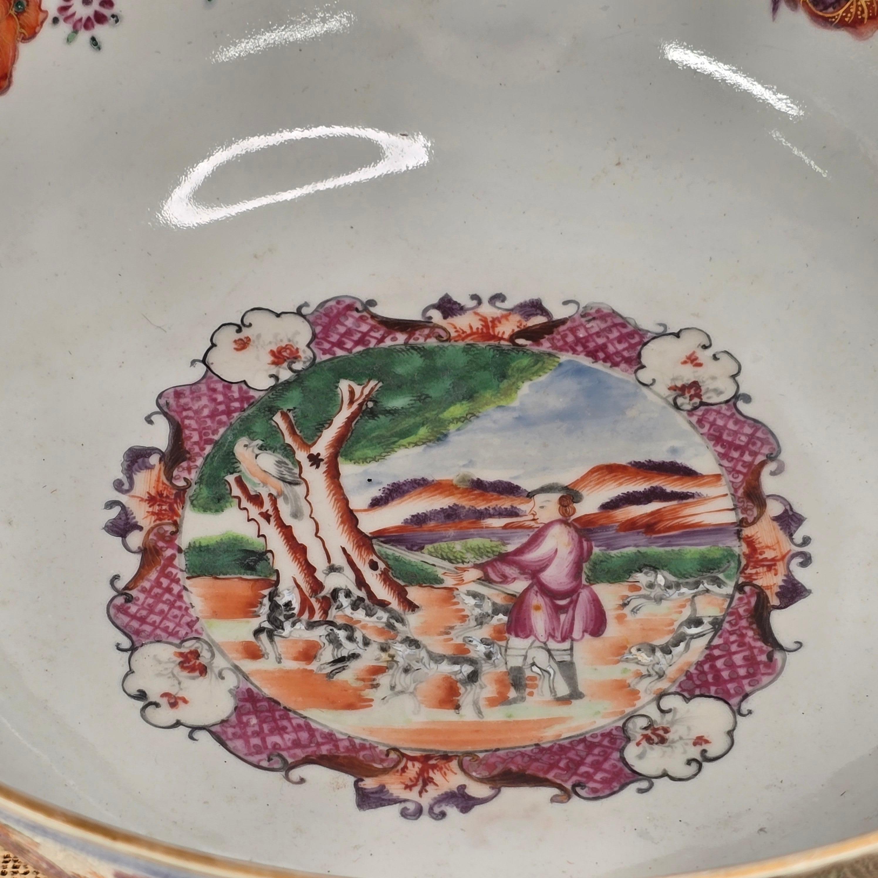 A Famille Rose 'hunt scene' Punch Bowl Qianlong Period For Sale 3