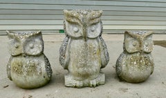 A Family of 3 Weathered Granite Owls  A lovely trio