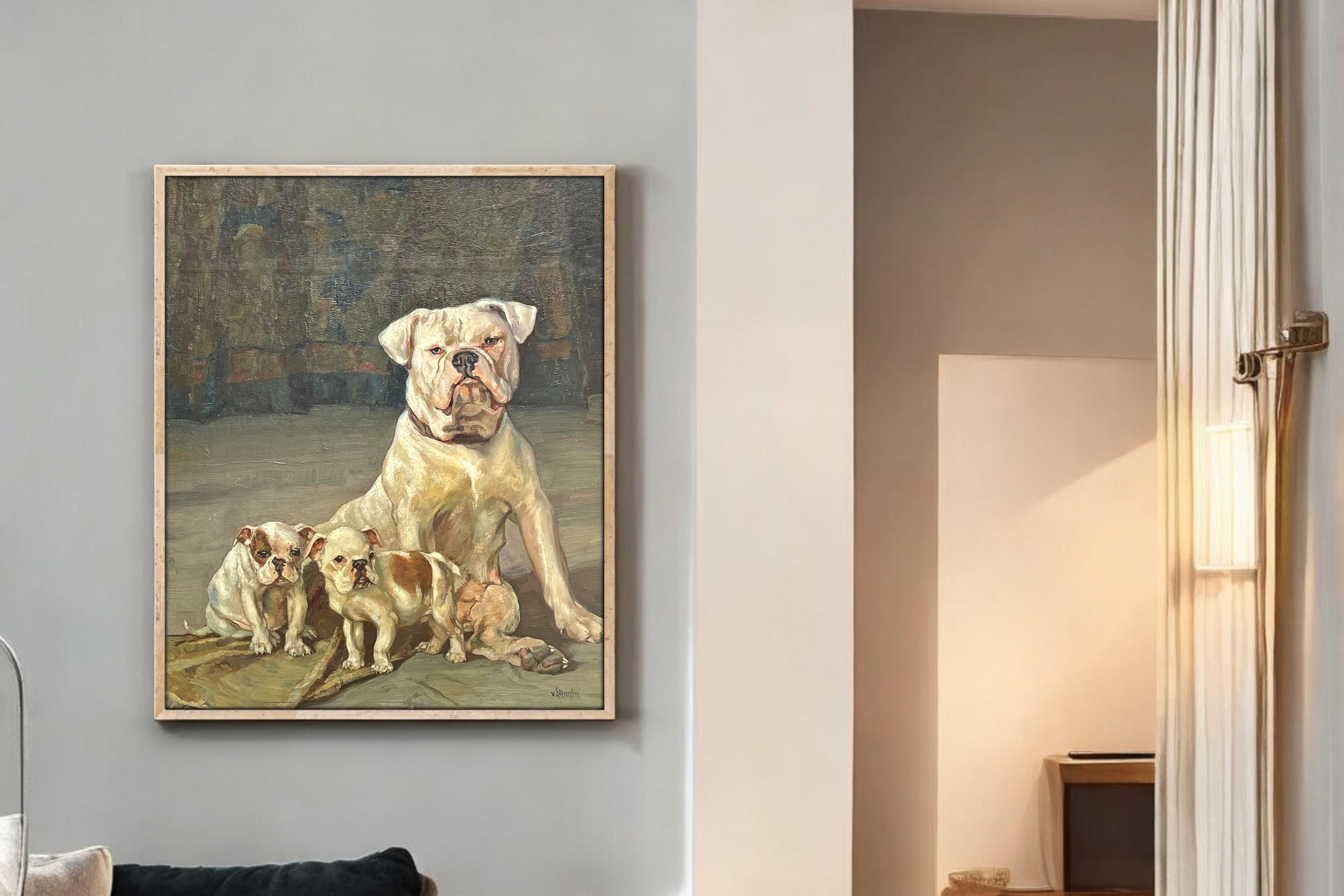 Ernst Hugo Von Stenglin (1862 - 1914) - Bouledogue

Dimensions : 68 cm x 55 cm
Huile sur carton
1890 environ

Description
Une mère bouledogue et ses deux chiots posent devant E.H. von Stenglin pour le portrait de famille.

Ernst Hugo von Stenglin