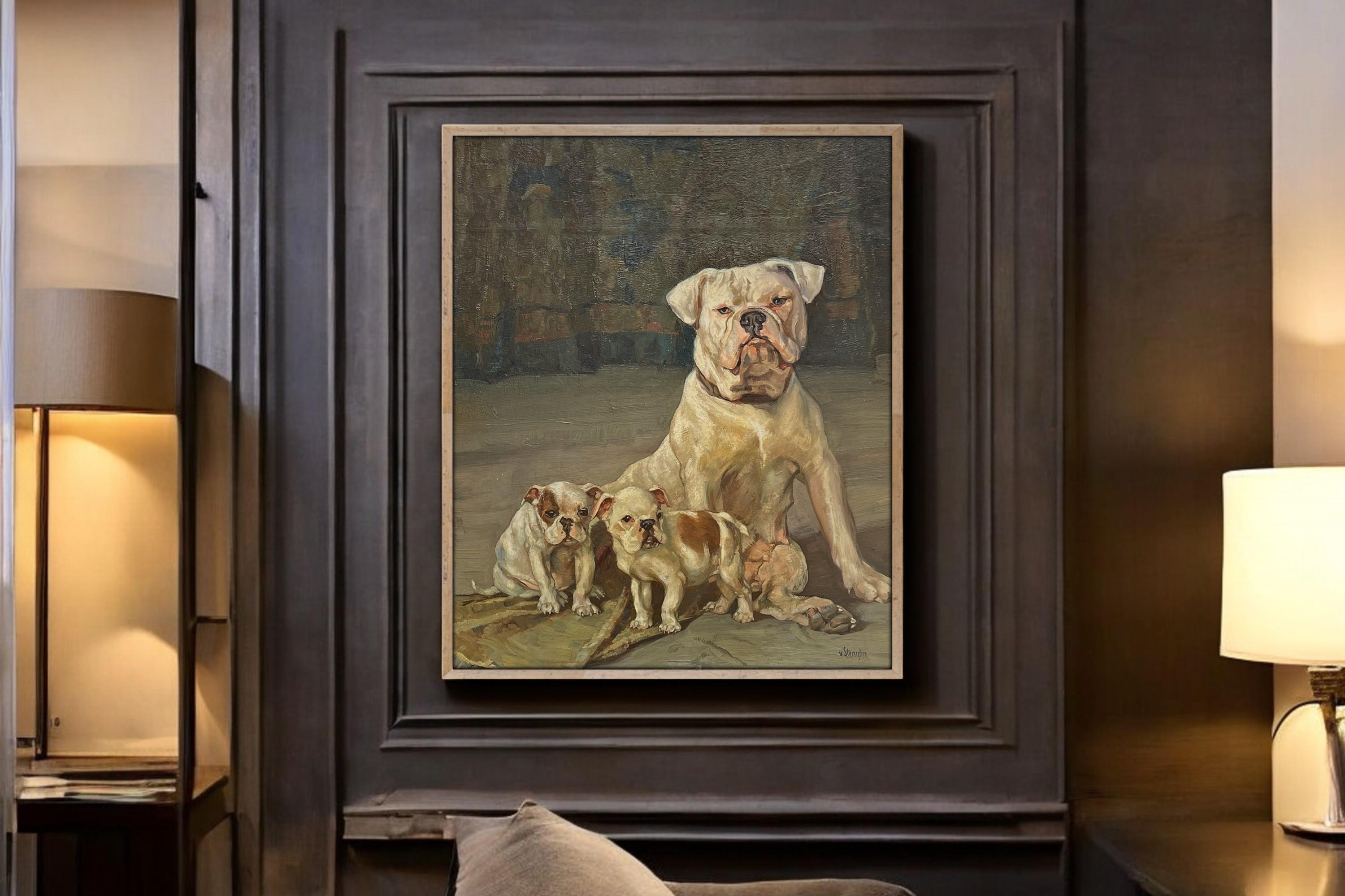 Allemand Une famille de bulldogs par Ernst Hugo Von Stenglin en vente
