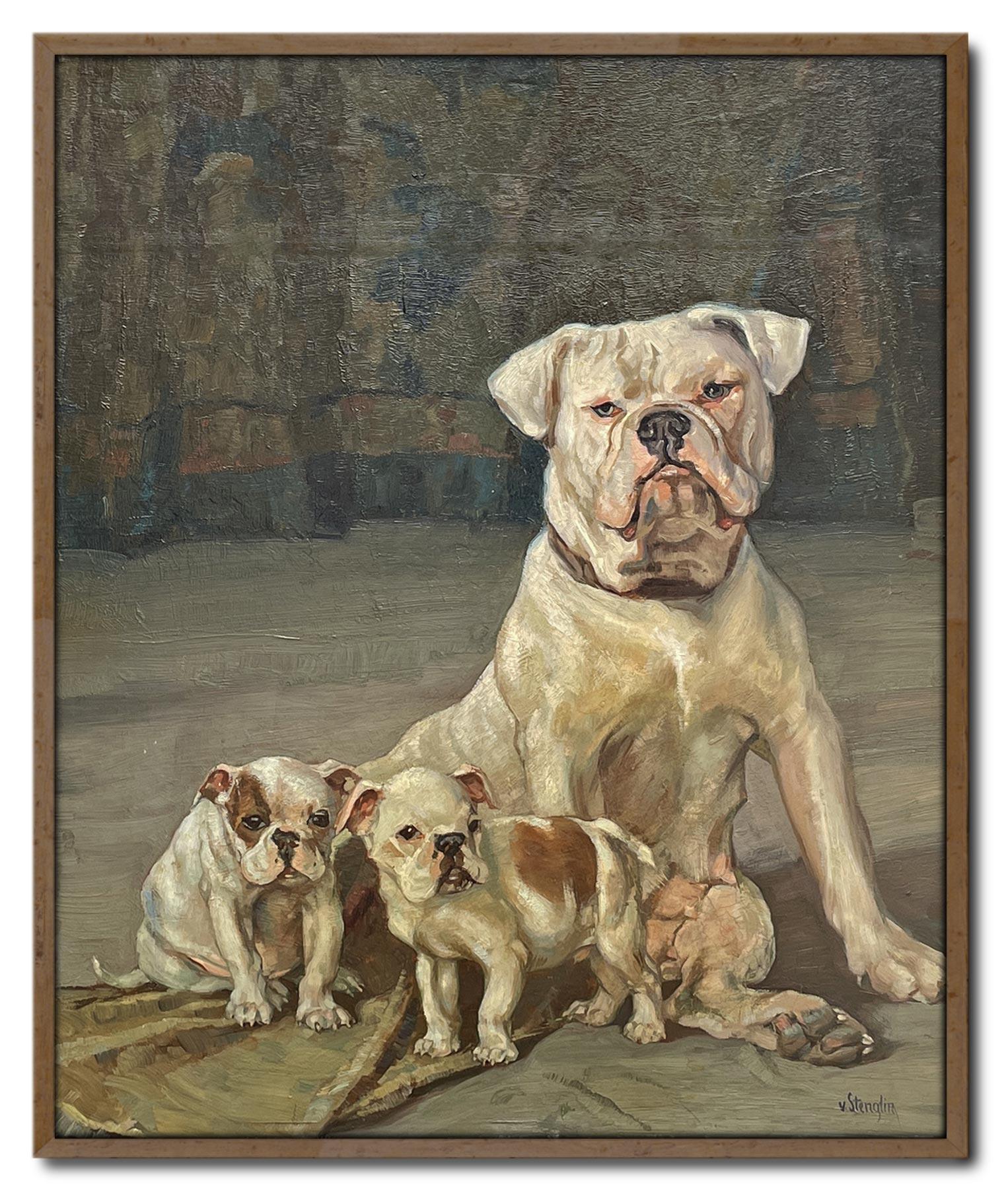 Huilé Une famille de bulldogs par Ernst Hugo Von Stenglin en vente