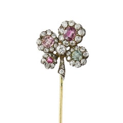 Fancy Colored Sapphires and Diamond Clover Stick-Pin