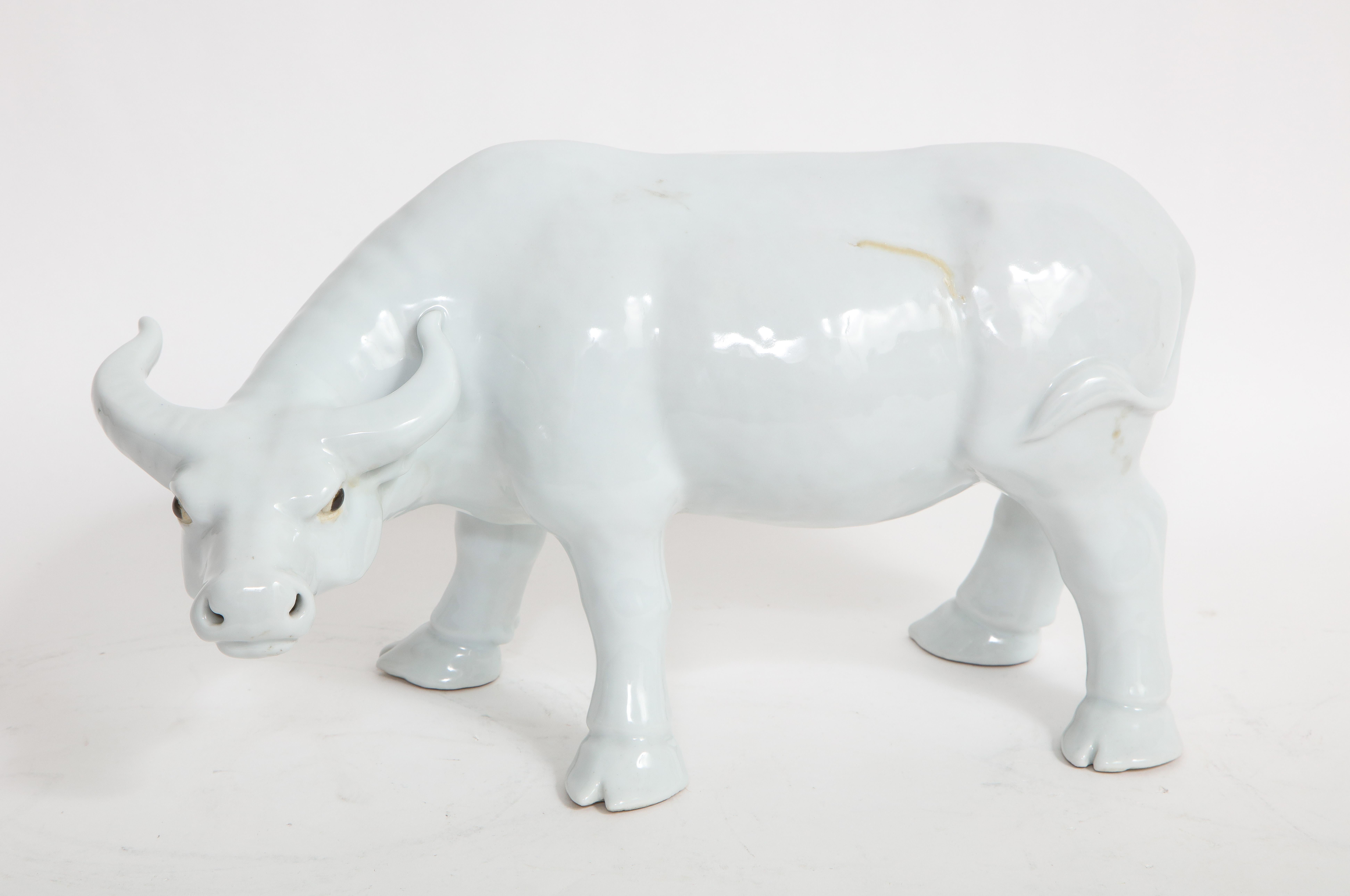 Enameled Fantastic 19th Century Chinese Blanc De Chine Model of a Water Buffalo or Ox For Sale