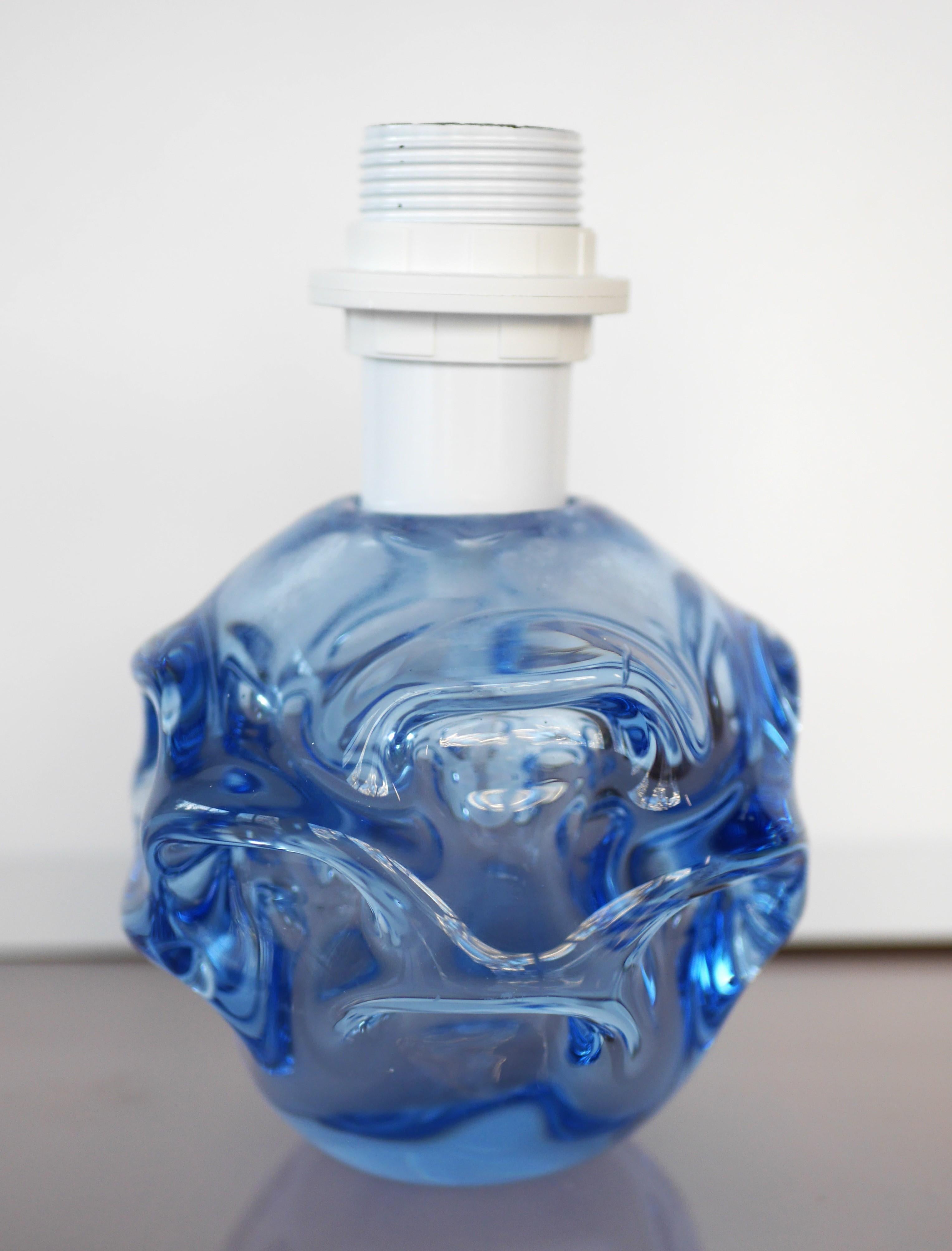 Hand-Crafted A Fantastic Blue Glass Lamp by Börne Augustsson for Åseda, Sweden For Sale