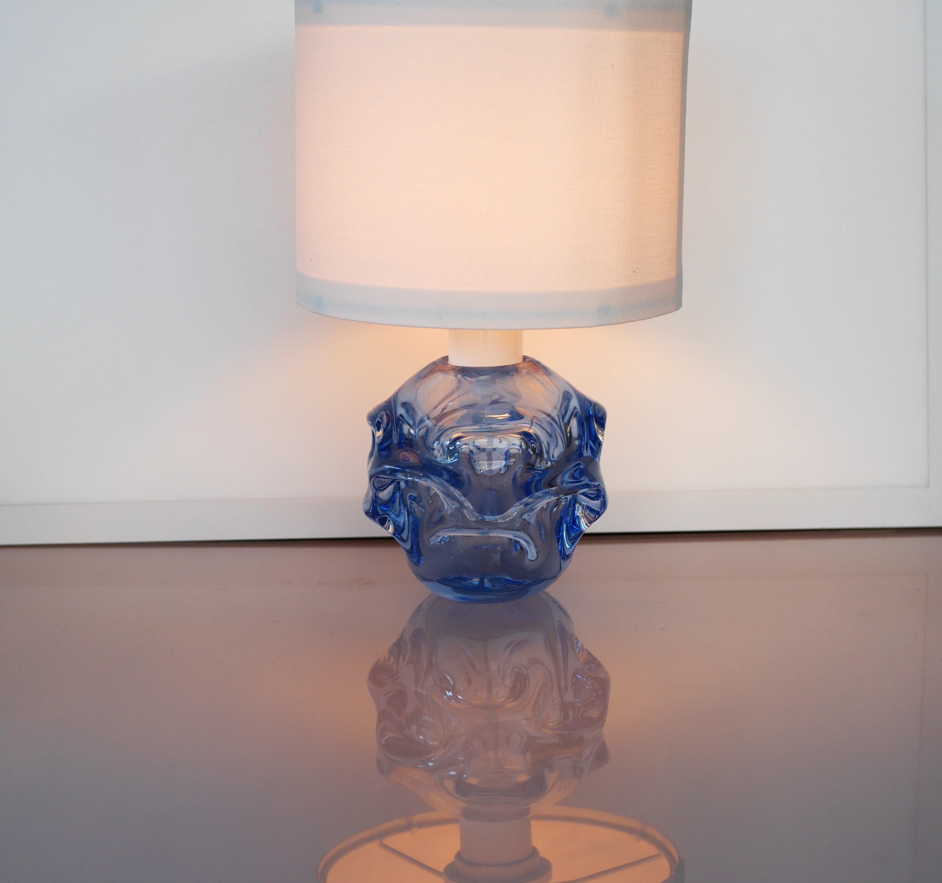 A Fantastic Blue Glass Lamp by Börne Augustsson for Åseda, Sweden In Good Condition For Sale In Skarpnäck, SE