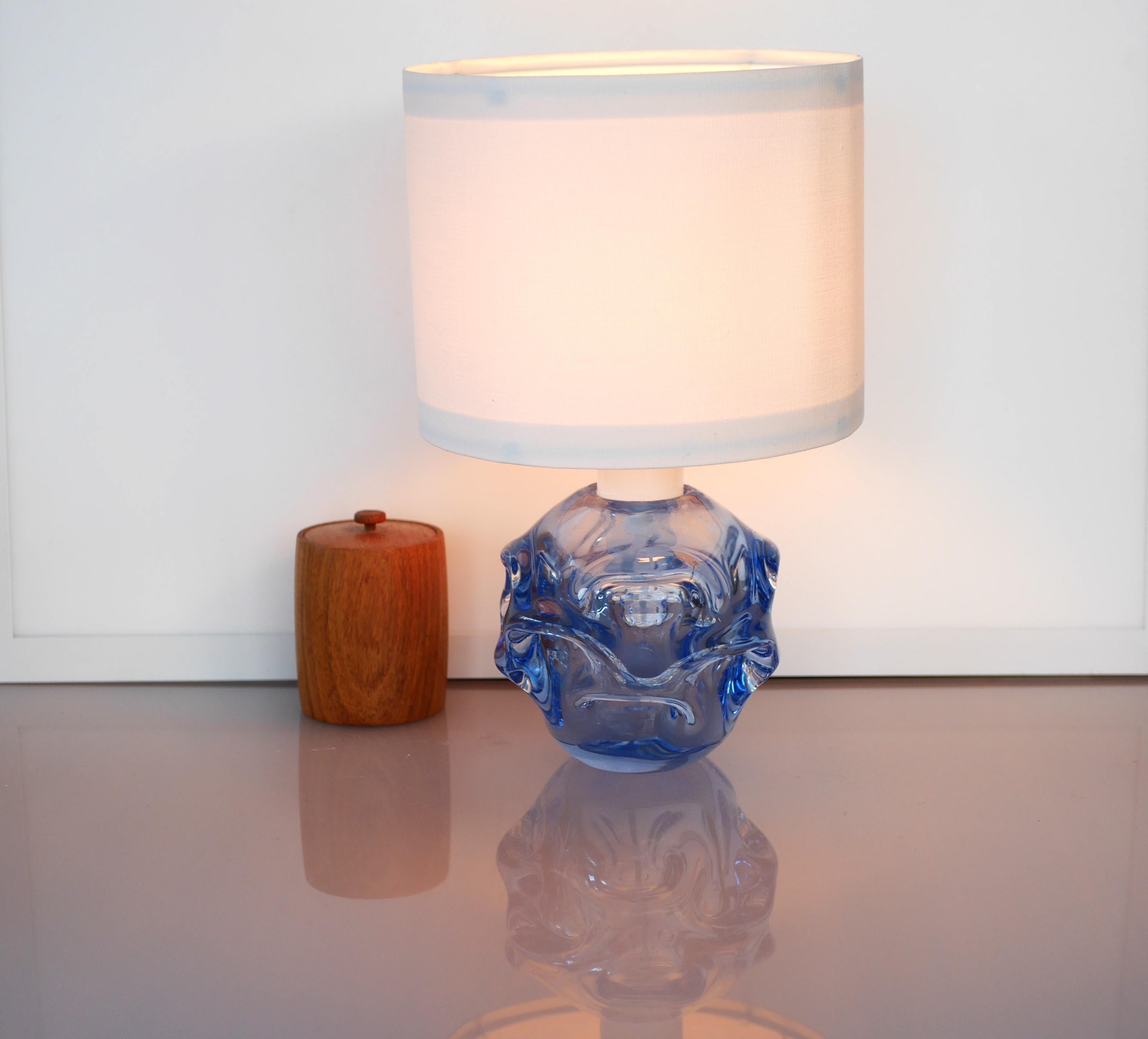 Mid-20th Century A Fantastic Blue Glass Lamp by Börne Augustsson for Åseda, Sweden For Sale