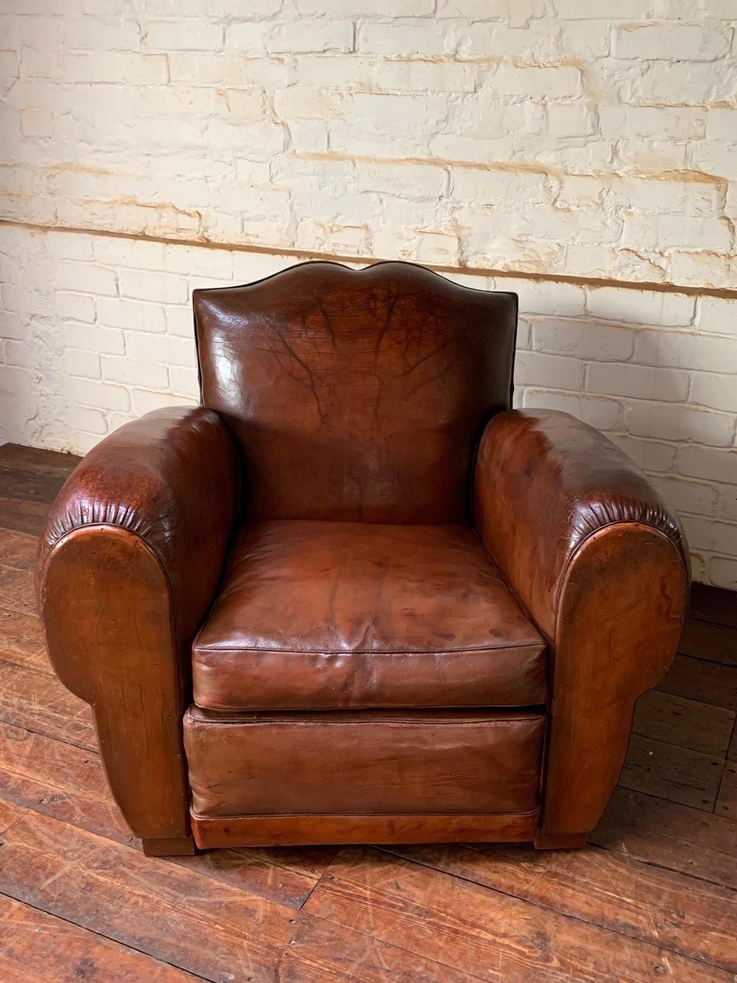 A Fantastic French Leather club Chair, Havana Moustache Model, Circa 1930’s 5