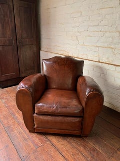 A Fantastic French Leather club Chair, Havana Moustache Model, Circa 1930’s