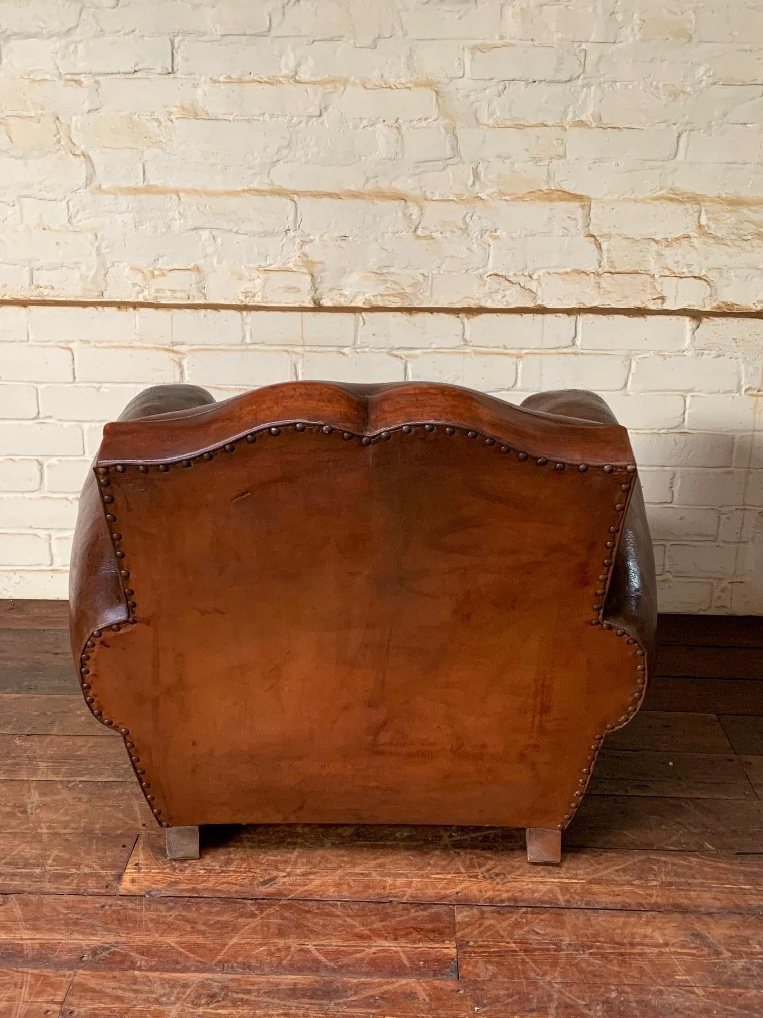 A Fantastic French Leather club Chair, Havana Moustache Model, Circa 1930’s 1