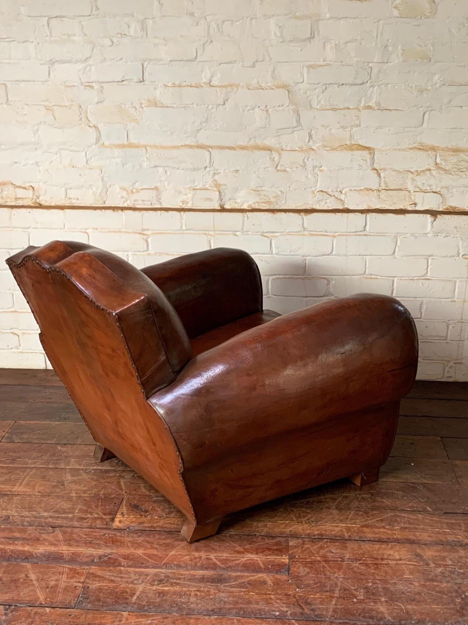 A Fantastic French Leather club Chair, Havana Moustache Model, Circa 1930’s 2