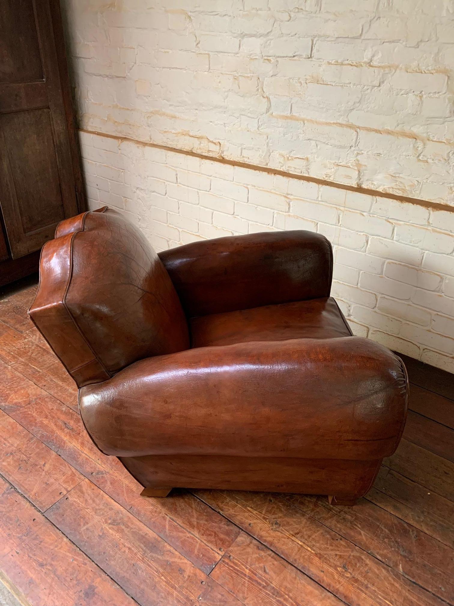 A Fantastic French Leather club Chair, Havana Moustache Model, Circa 1930’s 3