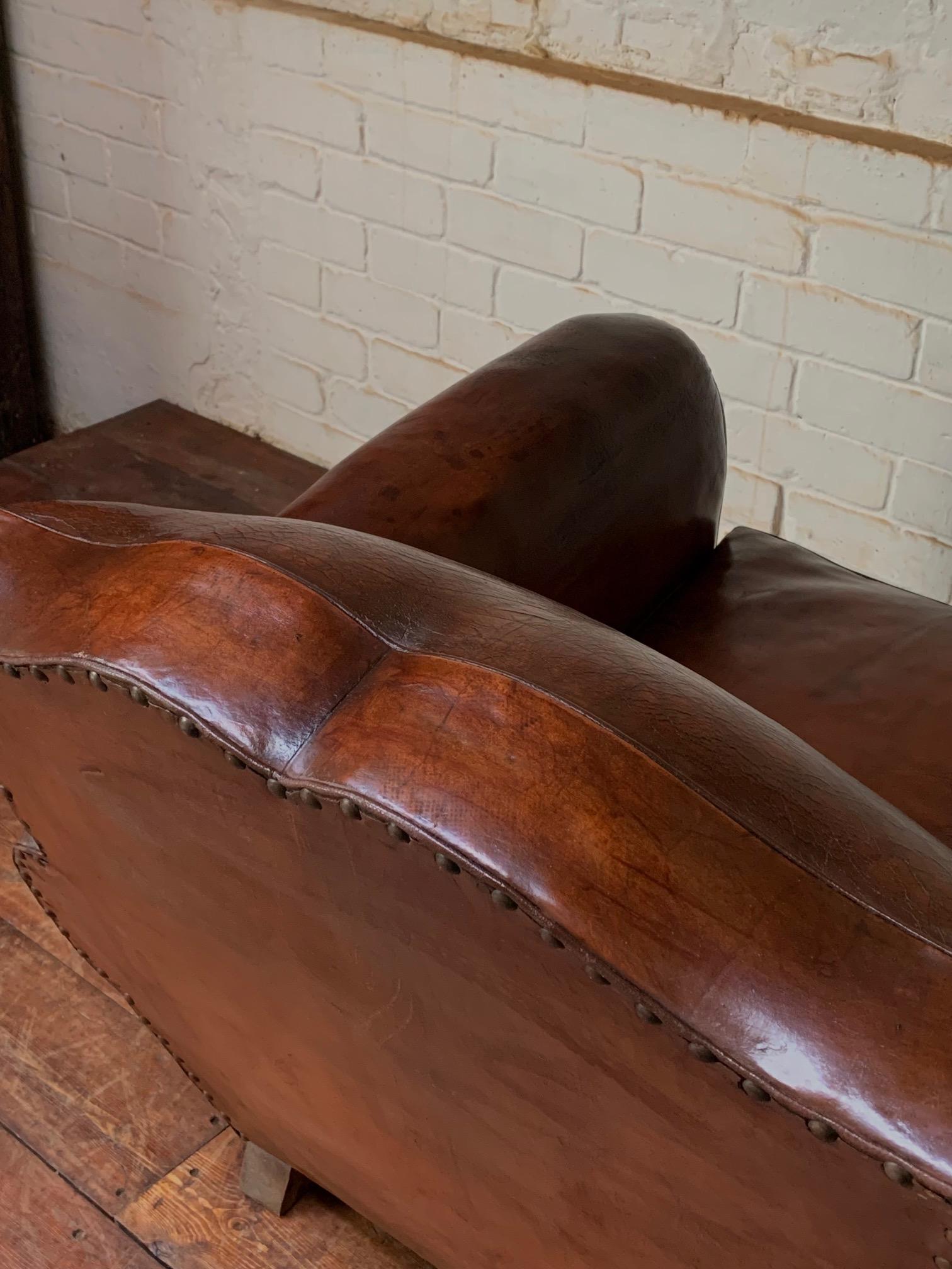 A Fantastic French Leather club Chair, Havana Moustache Model, Circa 1930’s 4