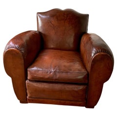 A Fantastic French Leather club Chair, Havana Moustache Model, Circa 1930’s